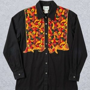 The Quacker Factory Chili Pepper Long Sleeve Button Up Shirt 1X